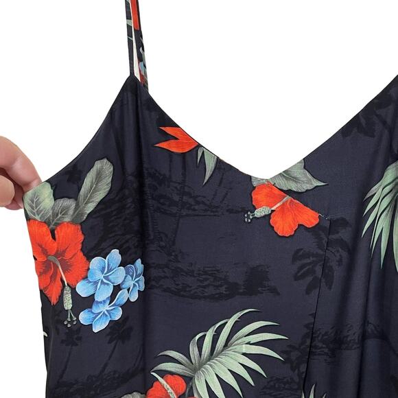 Veda Silk slip mini dress Hawaiian print tropical black wrap draped straps M - Picture 5 of 15